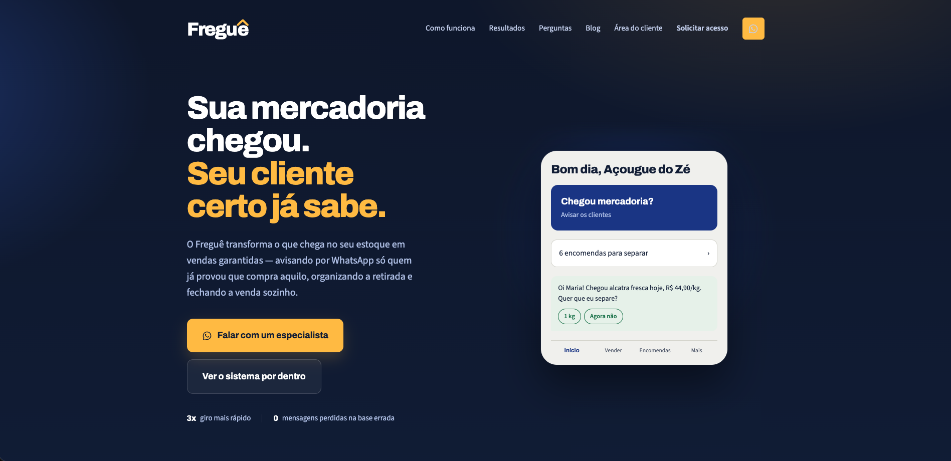 Tela do projeto Freguê