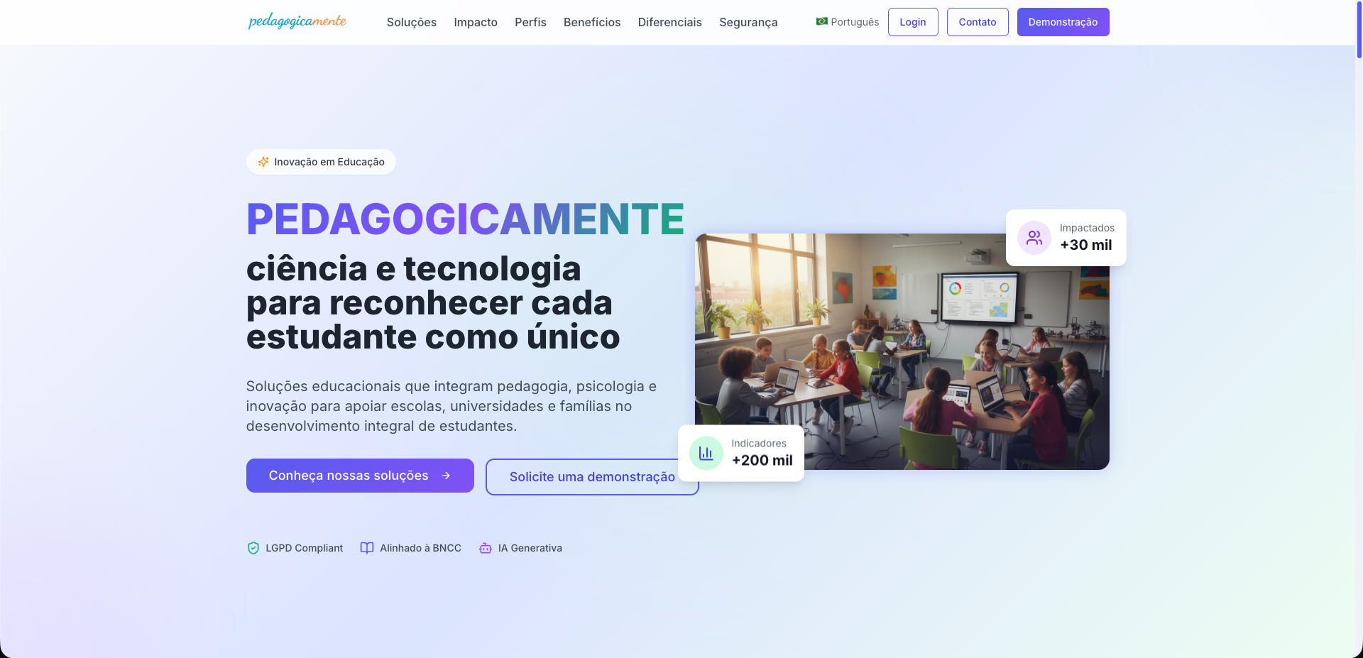 Tela do projeto Pedagogicamente